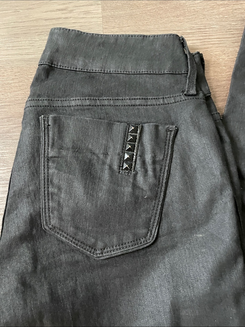 Black Orchid Womens Skinny Low rise Jeans Black Studded Stud Pocket Jeans sz 25